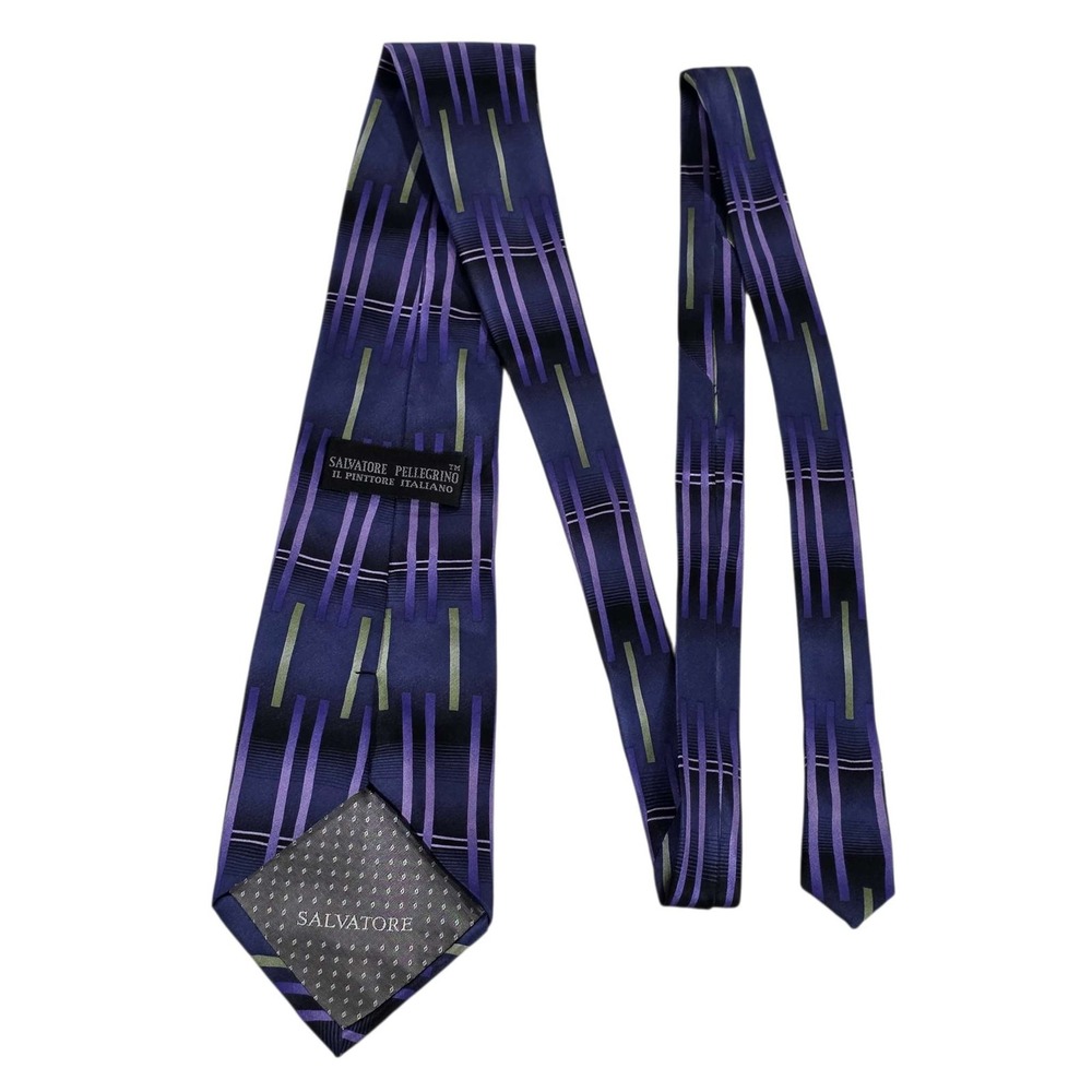 Salvatore Pellegrino Silk Necktie Striped Purple Green Blue Mens Formal Luxury